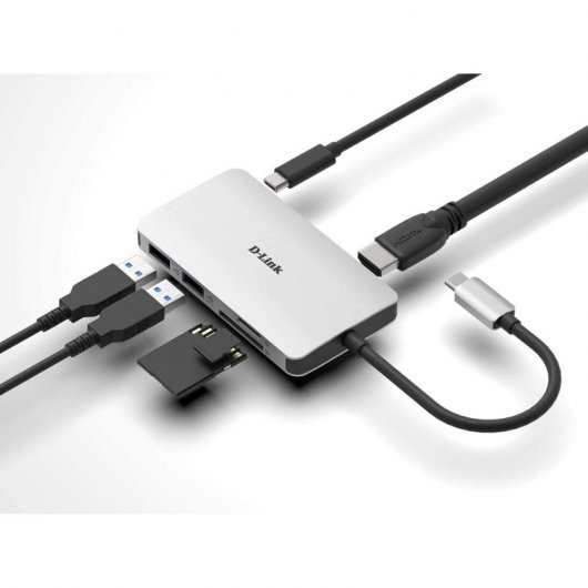 Hub USB-C 6-en-1 D-Link Lecteur SD, MicroSD, HDMI 4K, USB-C, 2x USB 3.0