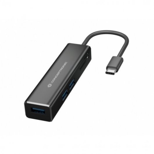 Hub USB-C Conceptronic avec 3x USB-A 3.1 + lecteur de carte SD et microSD - Boîtier en aluminium