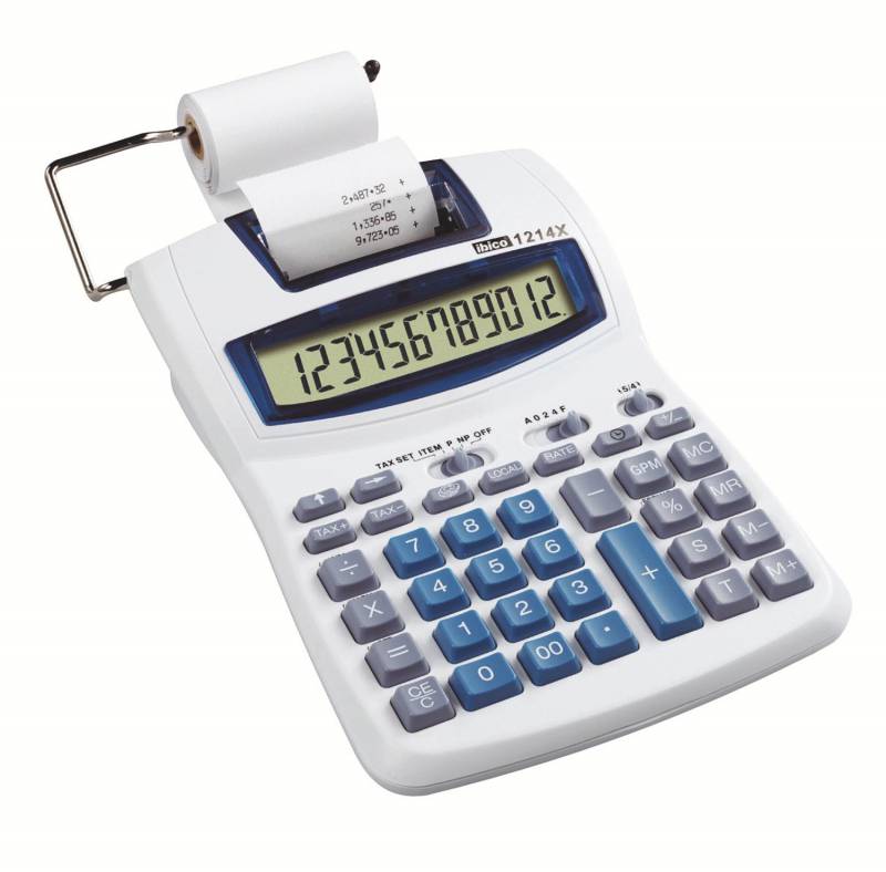 Ibico Calculatrice Semi-Professionnelle 1214xSmart Numbers - Incliné, Affichage Lcd 12 Chiffres - Impression 2 Couleurs - Vitesse d'Impression 2,4 Lignes Par Seconde - Blanc/Bleu