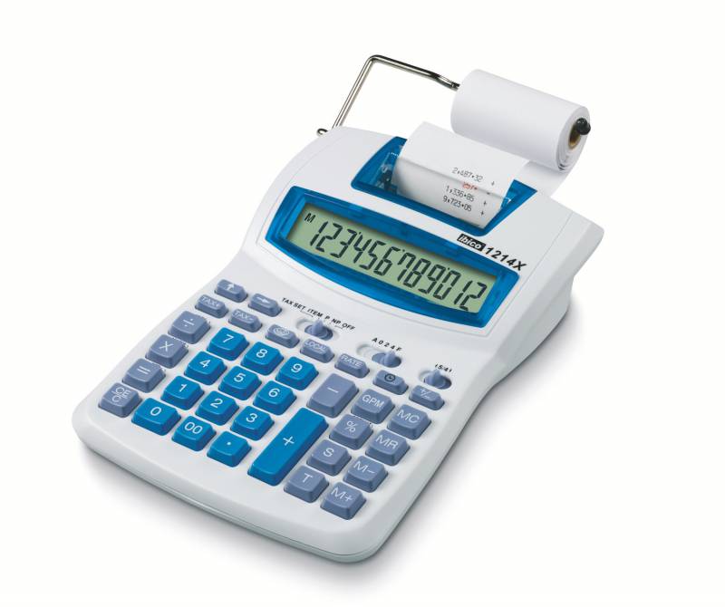 Ibico Calculatrice Semi-Professionnelle 1214xSmart Numbers - Incliné, Affichage Lcd 12 Chiffres - Impression 2 Couleurs - Vitesse d'Impression 2,4 Lignes Par Seconde - Blanc/Bleu