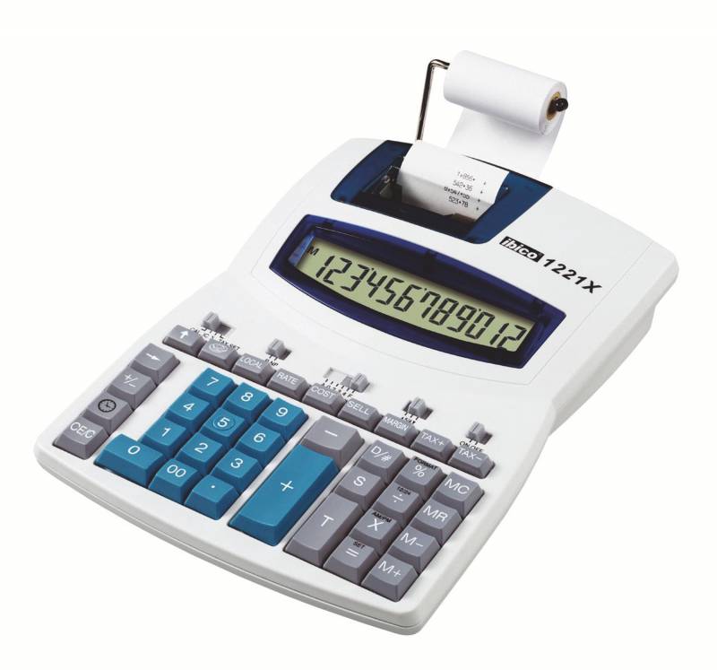 Ibico Calculatrice Semi-Professionnelle 1221xSmart Numbers - Écran Lcd 12 Chiffres Incliné - Impression 2 Couleurs - Vitesse d'Impression 24 Lignes Par Seconde - Clavier Professionnel - Blanc/Bleu