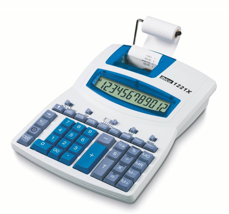 Ibico Calculatrice Semi-Professionnelle 1221xSmart Numbers - Écran Lcd 12 Chiffres Incliné - Impression 2 Couleurs - Vitesse d'Impression 24 Lignes Par Seconde - Clavier Professionnel - Blanc/Bleu