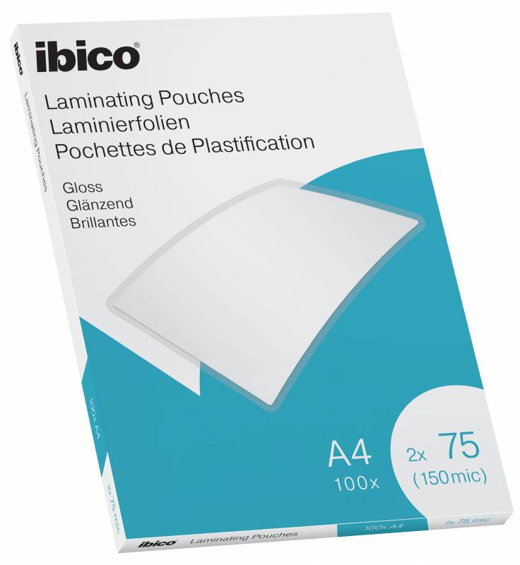 Ibico Gloss A4 Portefeuilles de plastification 150 microns - Finition cristal haute brillance - Papier laminé, photos, cartes de visite, ressources scolaires et plus encore - Couleur transparente