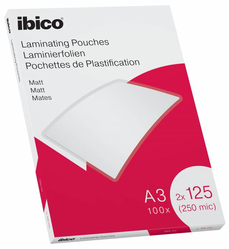 Ibico Mate A3 250 Microns Pochettes à Plastifier - Surface Mate - Plastifie Papier, Photos, Cartes de Visite - Transparent