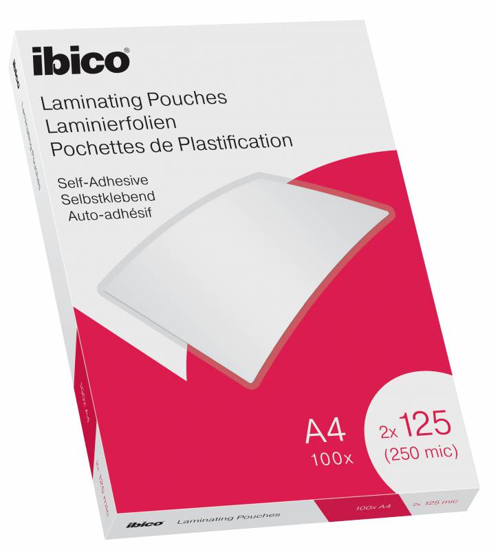 Ibico Portefeuilles de plastification auto-adhésifs A4 250 microns - Finition cristal haute brillance - Papier laminé, photos, cartes de visite - Couleur transparente