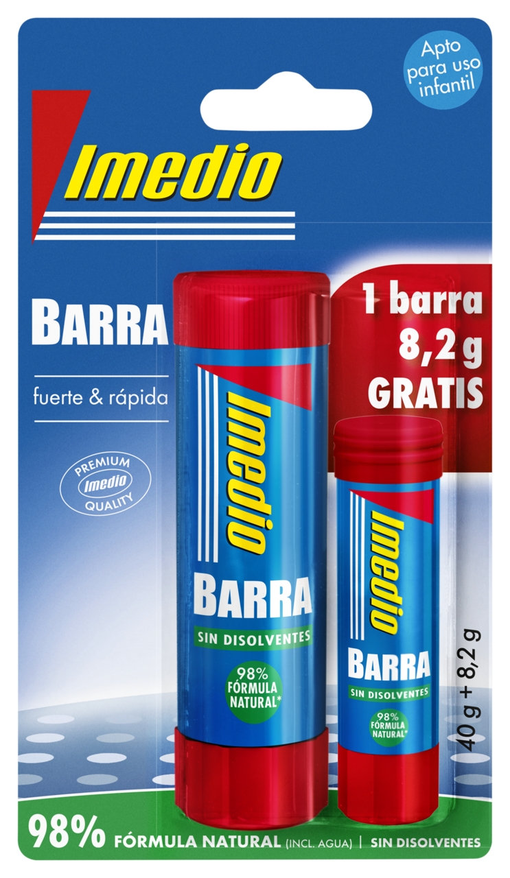 Imedio Lot de 2 Bâtons de Colle de 1x 40grs + 1x 8,2grs - Sans Solvant - Lavable - Adapté à un Usage Scolaire