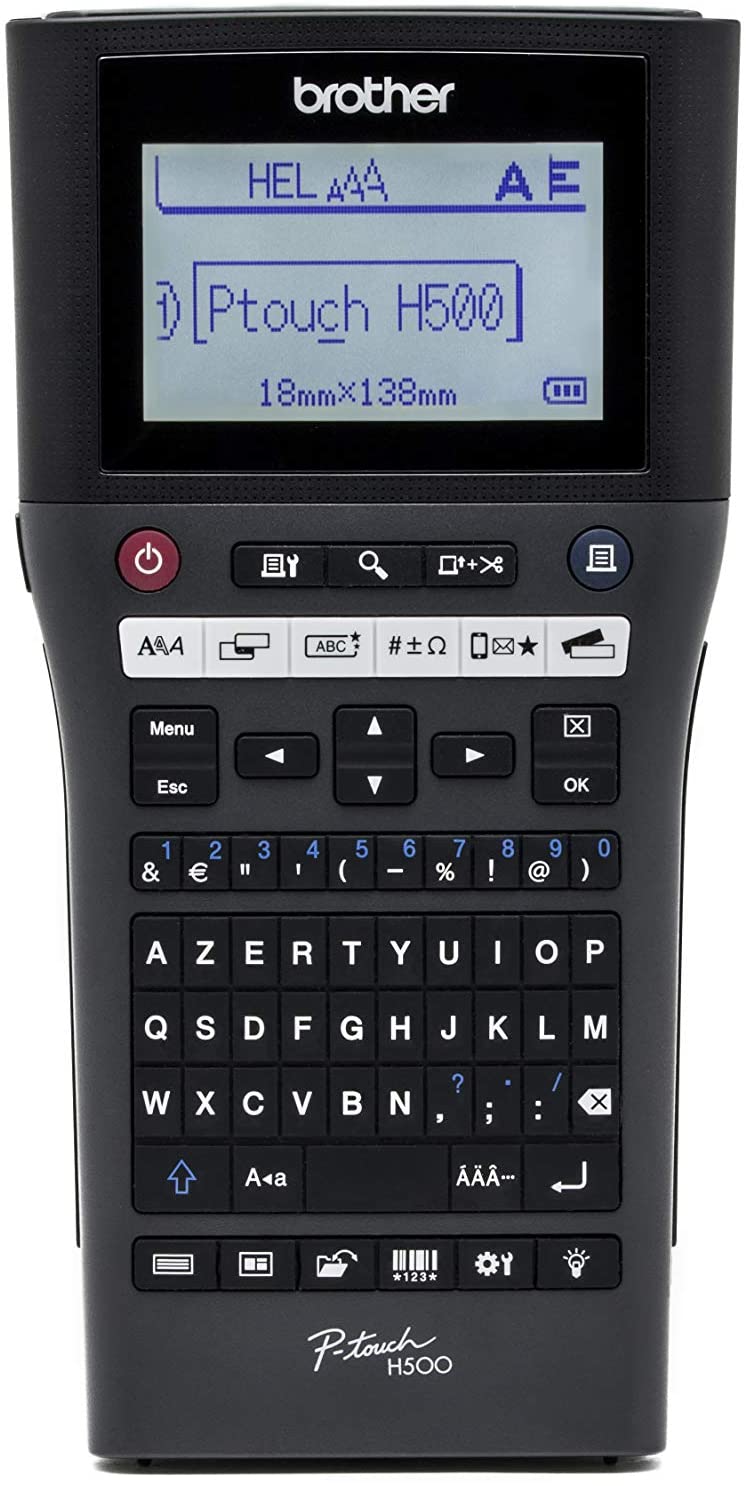Imprimante d'étiquettes électronique portable professionnelle Brother PTH500 - Écran LCD - Vitesse 30 mm/sec - 280 caractères - 70 touches - Bandes Tze/Hse