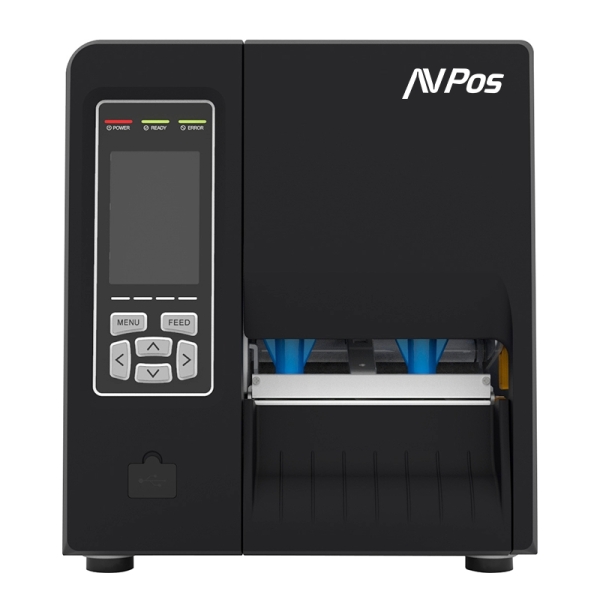 Imprimante d'étiquettes thermique industrielle AVPos E1 - Vitesse 203 mm/s - Résolution 300 DPI - USB, série et LAN - Couleur blanc-noir