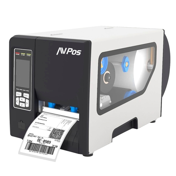 Imprimante d'étiquettes thermique industrielle AVPos E1 - Vitesse 203 mm/s - Résolution 300 DPI - USB, série et LAN - Couleur blanc-noir