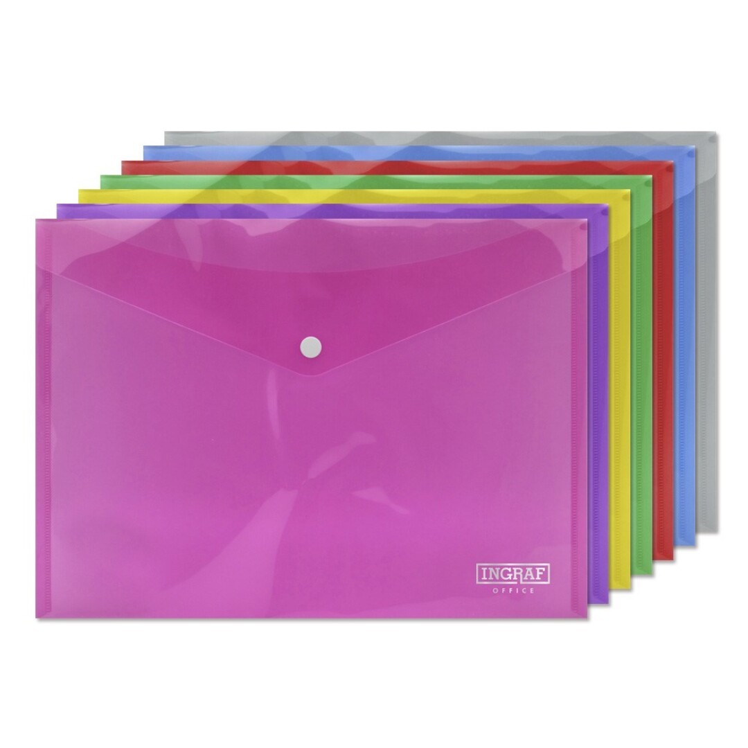 Ingraf Pack de 10 Enveloppes avec Fermeture à Fermoir - Polypropylène - Format A4 - Couleurs Assorties