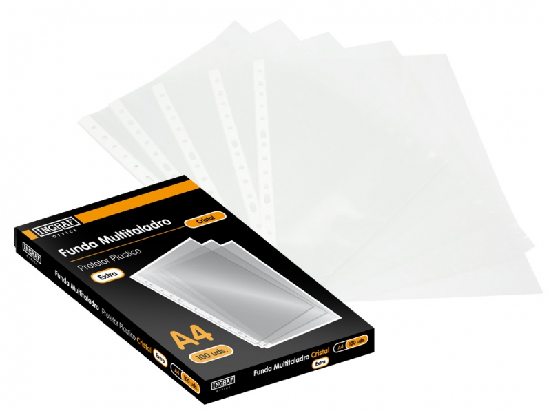 Ingraf Pack de 100 Couvertures Transparentes A4 Multi-Cristaux - Utilisation dans des Dossiers avec Mécanisme à Anneaux - Finitions Verre et Grain