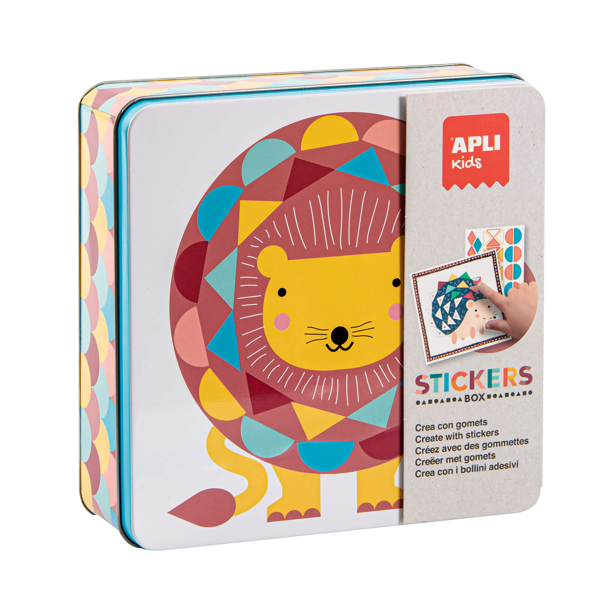 Jeux Apli Leon Gomets - Comprend 16 feuilles et 14 feuilles amovibles Gomets - Stimule les compétences psychomotrices fines et la pensée mathématique - Boîte en métal exclusive Apli Kids - Design Leon coloré