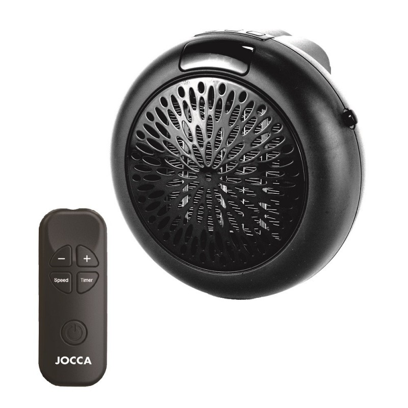 Jocca Mini Chauffage Électrique 600W - Sans Fil - 2 Vitesses - Minuterie Programmable jusqu'à 12 Heures - Thermostat Réglable - Télécommande