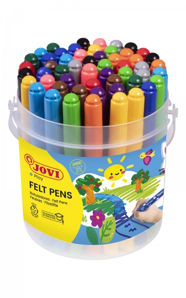 Jovi Feutres Pot D E48 Jumbo Marqueurs - Encre Excellente Fixation - Pointe 3 mm - Capuchon de Sécurité Ventilé - Prise Triangulaire Ergonomique - Trait Homogène et Intense - Couleurs Assorties