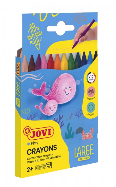 Jovi Grande trousse de 24 crayons hexagonaux en plastique - Ne roulent pas - Longue durée - Sans odeur - Facile à tailler - Ne tache pas - Idéal pour les petites mains - Couleurs assorties