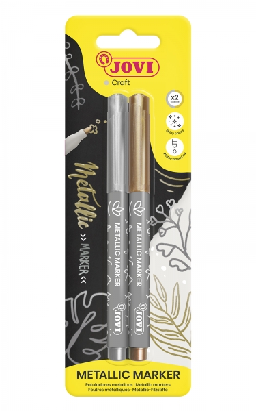 Jovi Metallic Marker Blister 2 Marqueurs Métalliques Or et Argent - Encre à Base d'Eau - Effet Métallisé - Idéal pour Papier Foncé - Amovible sur Surfaces Non Poreuses - Nettoyage Facile à la Main - Différentes Couleurs