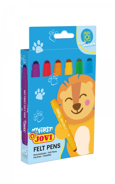 Jovi My First Étui feutre de 6 marqueurs - Encre super lavable - Taille idéale pour les petites mains - Pointe anti-enfoncement - Course constante - Couleurs assorties
