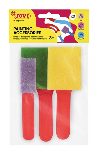 Jovi Painting Accessories Lot de 3 pinceaux en mousse – Différentes tailles – Spécial pour la peinture au doigt – Facile à nettoyer avec de l'eau et du savon – Différentes couleurs