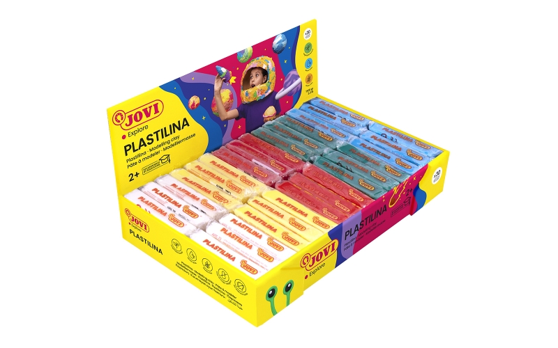 Jovi Présentoir de 30 Tablettes de Pâte à Modeler 50gr - Couleurs de Base - Très Moulable - Ne Sèche Pas - Couleur Assortie