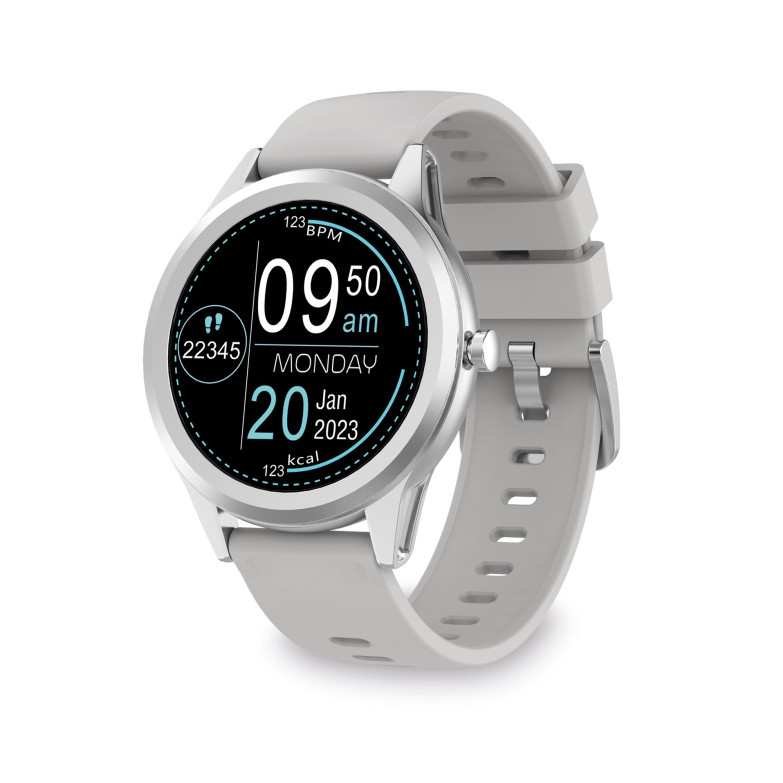 Ksix Globe Smartwatch Écran 1,28" - Bluetooth 5.0 BLE - Autonomie jusqu'à 7 jours - Résistance à l'eau IP67 - Couleur Argent