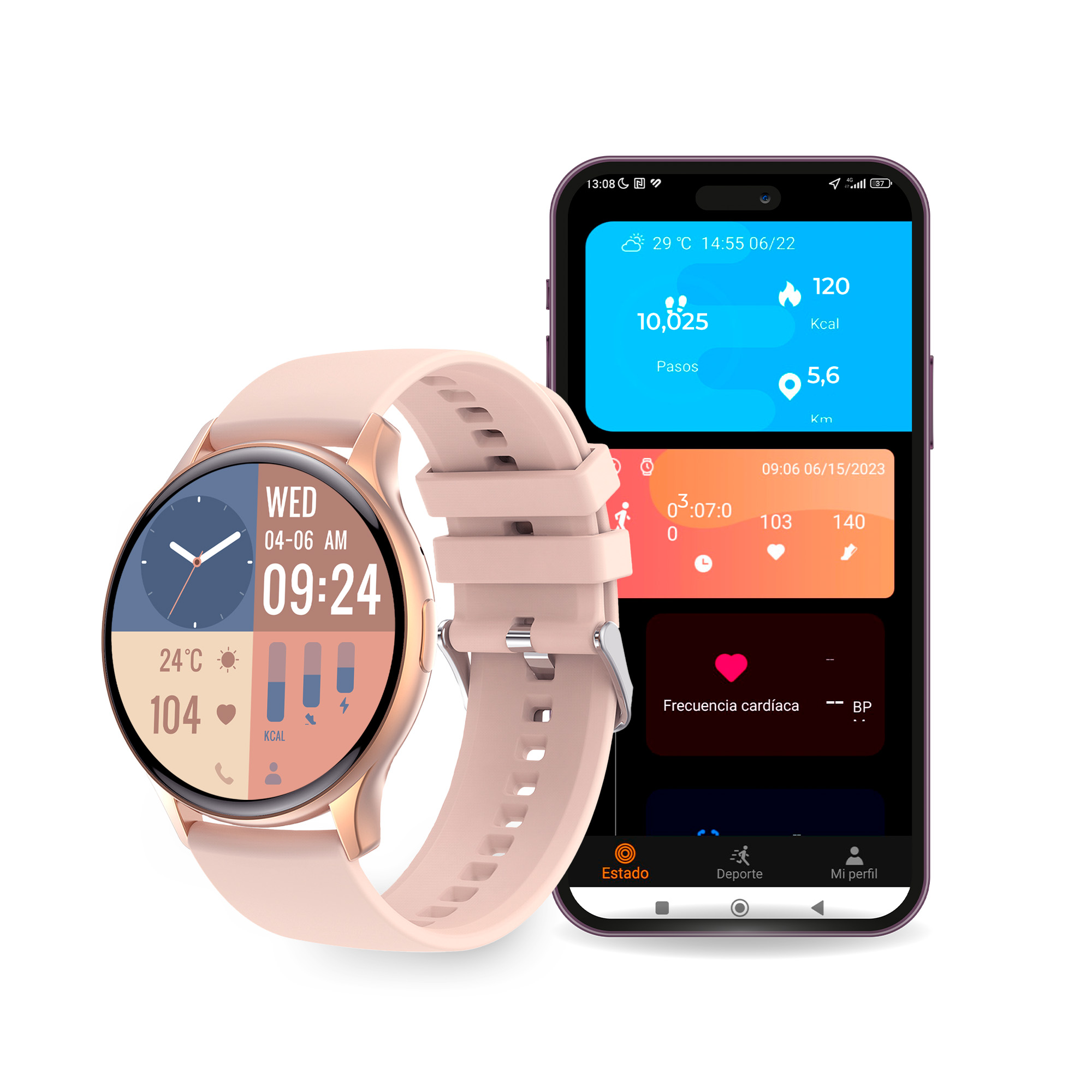 Ksix Smartwatch Core Amoled - Surveillance de la fréquence cardiaque - Surveillance du sommeil - Couleur rose