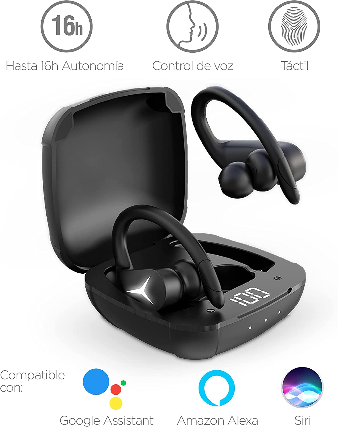 Ksix Sport Buds 2 Casque Sport Bluetooth 5.1 + EDR avec Microphone - Autonomie jusqu'à 16h avec étui - Touch Control - Etui de recharge