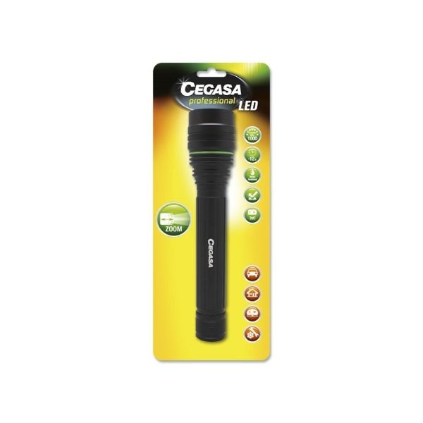 Lampe torche LED professionnelle Cegasa 1000 lm - Dimensions : 22,5 x 5 cm - En aluminium - Fonctionne avec 3 piles C LR14 (non incluses)
