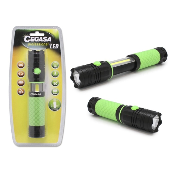 Lampe torche LED professionnelle extensible Cegasa avec éclairage frontal de 350 lm et éclairage latéral de 120 lm - Étanchéité IP44 - Fonctionne avec 4 piles AAA (non incluses)