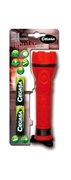 Lampe torche professionnelle Cegasa 3 LED - Corps en caoutchouc antidérapant - Résistante aux chocs et à l'humidité - Fonctionne avec 2 piles LR6 (incluses)