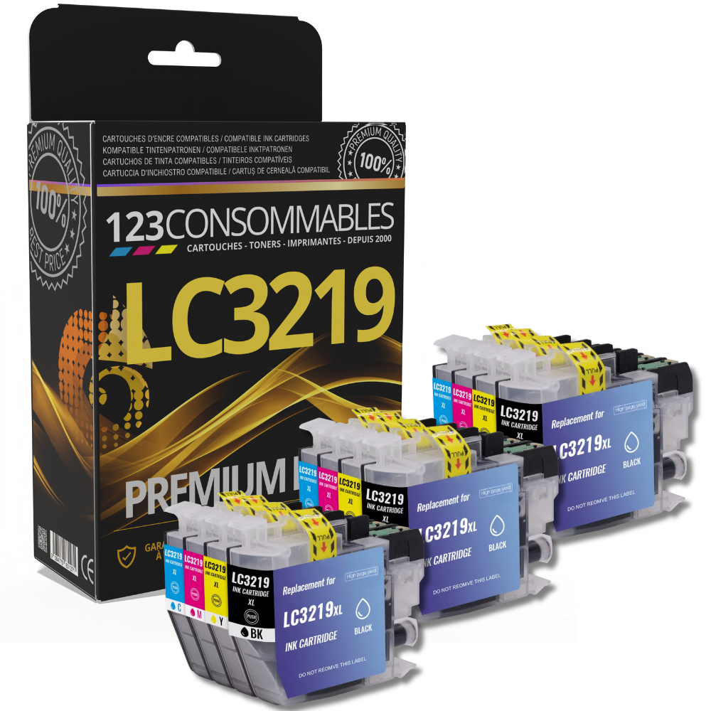 Pack 123CONSOMMABLES compatible BROTHER LC3219 XL, 12 cartouches