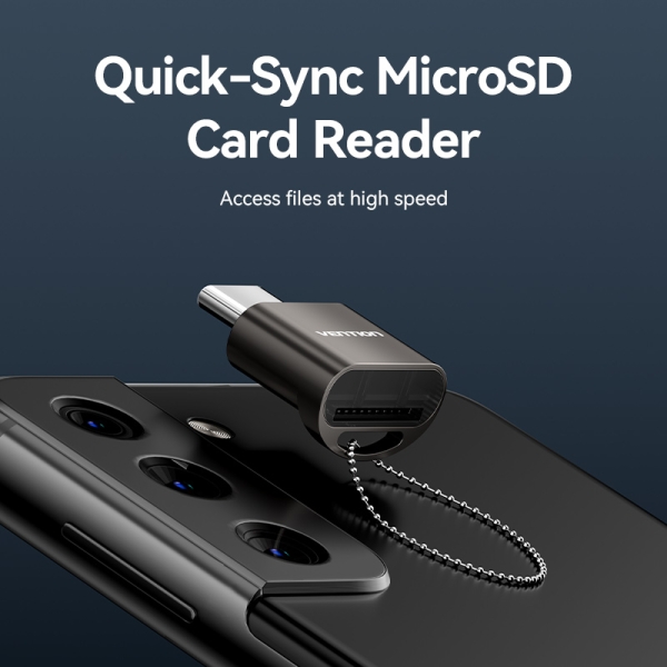 Lecteur de carte MicroSD Vention - Interface USB 2.0 - Type C - Procédé de galvanoplastie au nickel - Couleur noire