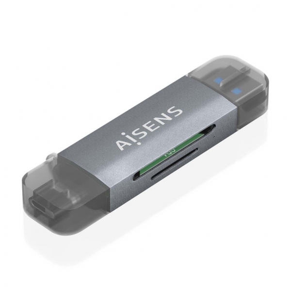 Lecteur de cartes Aisens USB-C et USB-A - Compatible avec SD, Micro SD, MMC, RS-MMC - Supporte USB 3.1 Gen1 - Compatible avec Windows et Mac OS - Couleur Gris
