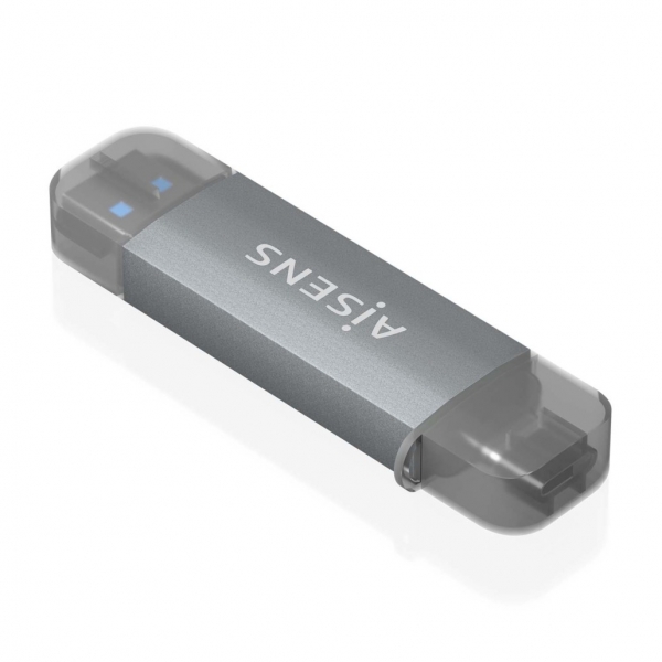 Lecteur de cartes Aisens USB-C et USB-A - Compatible avec SD, Micro SD, MMC, RS-MMC - Supporte USB 3.1 Gen1 - Compatible avec Windows et Mac OS - Couleur Gris