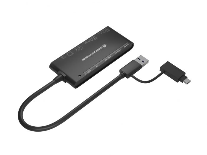 Lecteur de cartes Conceptronic 7 en 1 USB 3.0 avec adaptateur USB-C avec 2x SD/SDHC/SDXC, 1x Micro SD/T-Flash, 1x MS, 1x M2, 1x CF, 1x xD