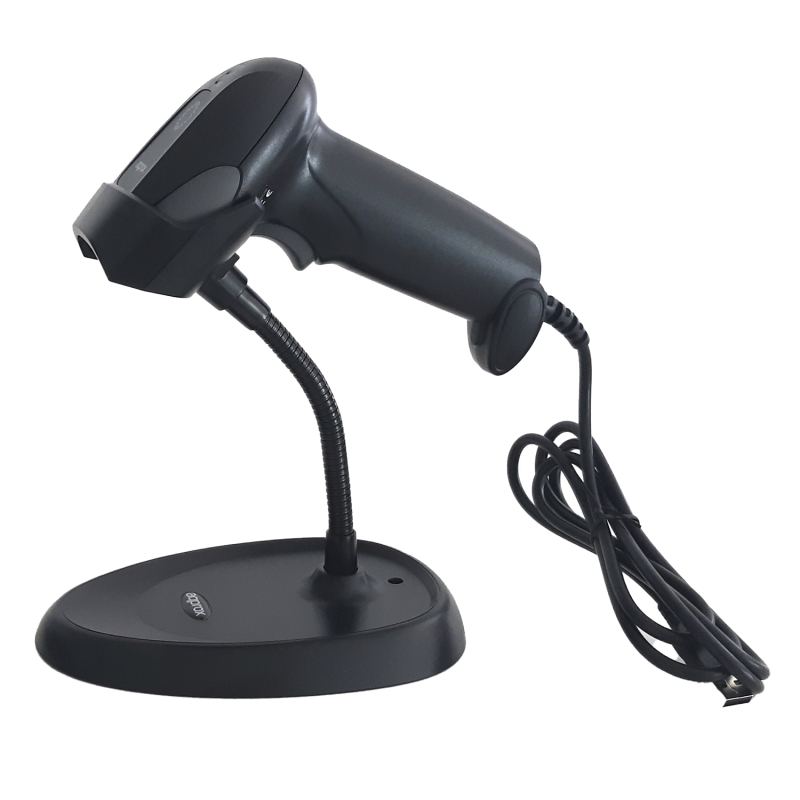 Lecteur de codes-barres USB 1D environ avec support - Indicateur LED, Beeper - Vitesse 300 fois par seconde - Couleur noire