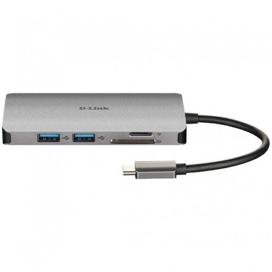 Lecteur SD Hub USB-C 8-en-1 D-Link, MicroSD, HDMI 4K, USB-C, RJ45, 3x USB 3.0