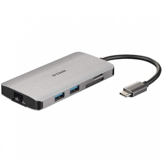 Lecteur SD Hub USB-C 8-en-1 D-Link, MicroSD, HDMI 4K, USB-C, RJ45, 3x USB 3.0