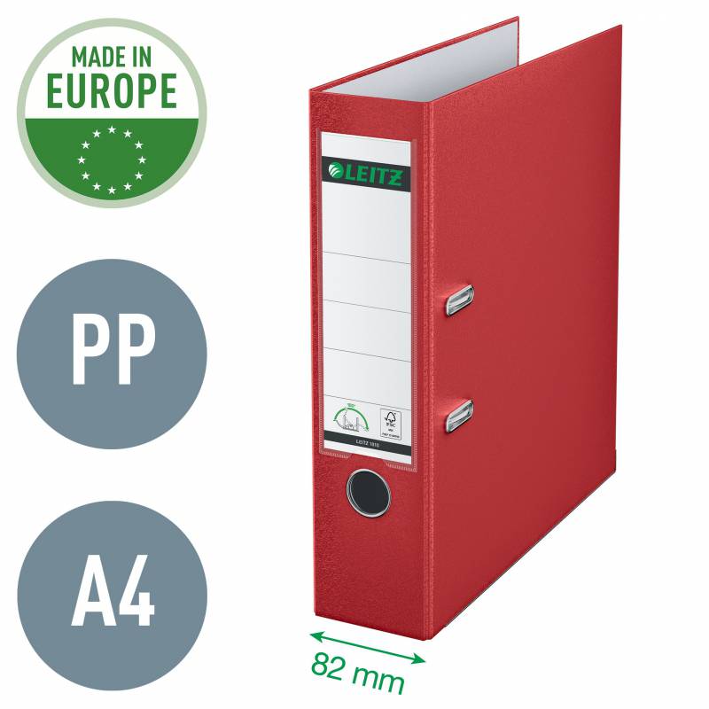 ✓ Classeur Leitz 180° Plastique A4 - Rouge couleur rouge en stock -  123CONSOMMABLES