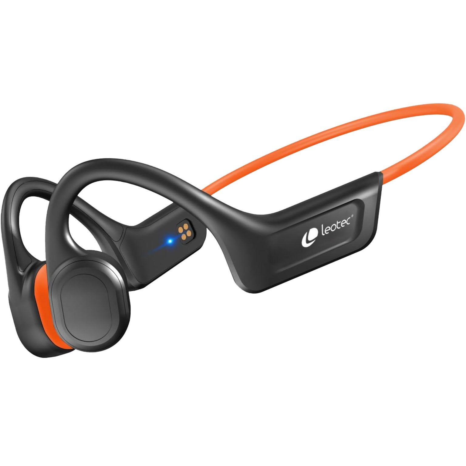 Leotec Run Pro Casque de Sport à Conduction Osseuse Bluetooth 5.3 - Batterie 230mAh - Résistance IPX7 - Couleur Noir/Orange