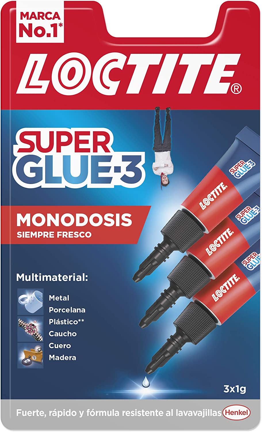 Loctite Pack de 3 Super Glue-3 Mini Trio Original - 1gr - Triple Force - Adhésif Transparent - Colle et Force Instantanée - 2229418/2229419/2640065