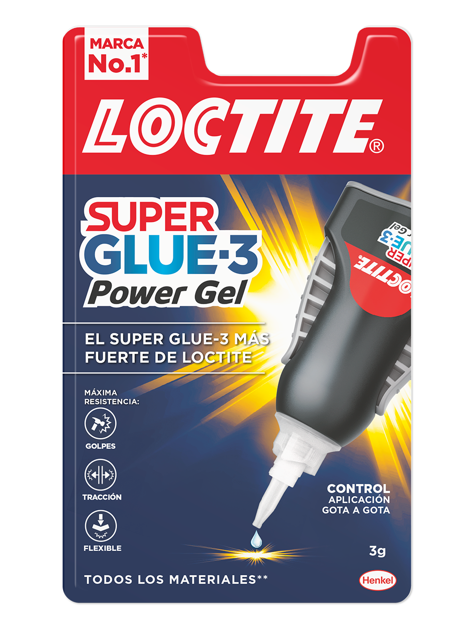 Loctite Superglue-3 Control Power Gel 3gr - Adhésif instantané flexible et extra fort - Résistant aux chocs. Torsions et Vibrations - Dosage Exact Goutte à Goutte