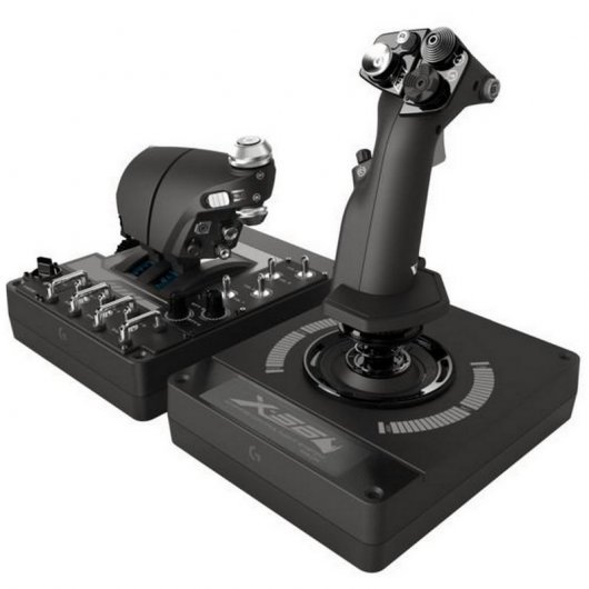 Logitech X56 Hotas Joystick + Accélérateur USB - Éclairage RVB - 31 Boutons Programmables, 13 Axes et 5 Sélecteurs de Vue - Deux Accélérateurs - Couleur Noir