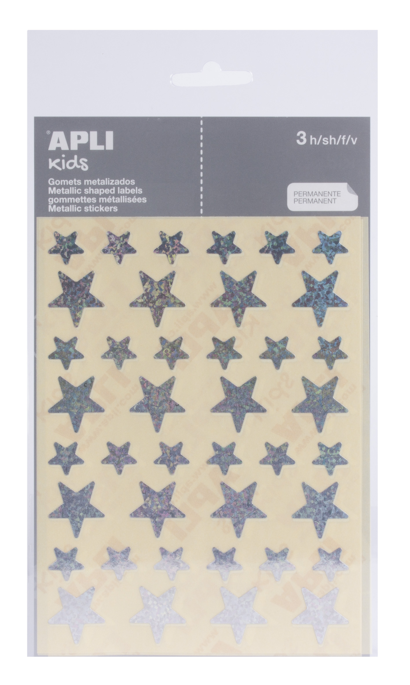 LOT de 10 Apli Bag of Star Stickers - 12,5 mm x 19,5 mm - Holographique avec adhésif permanent - 3 feuilles et 120 autocollants - Conforme aux normes EN-71 et FSC - Adhésif à base d'eau - Papiers ECF - Matériaux 100 % recyclables