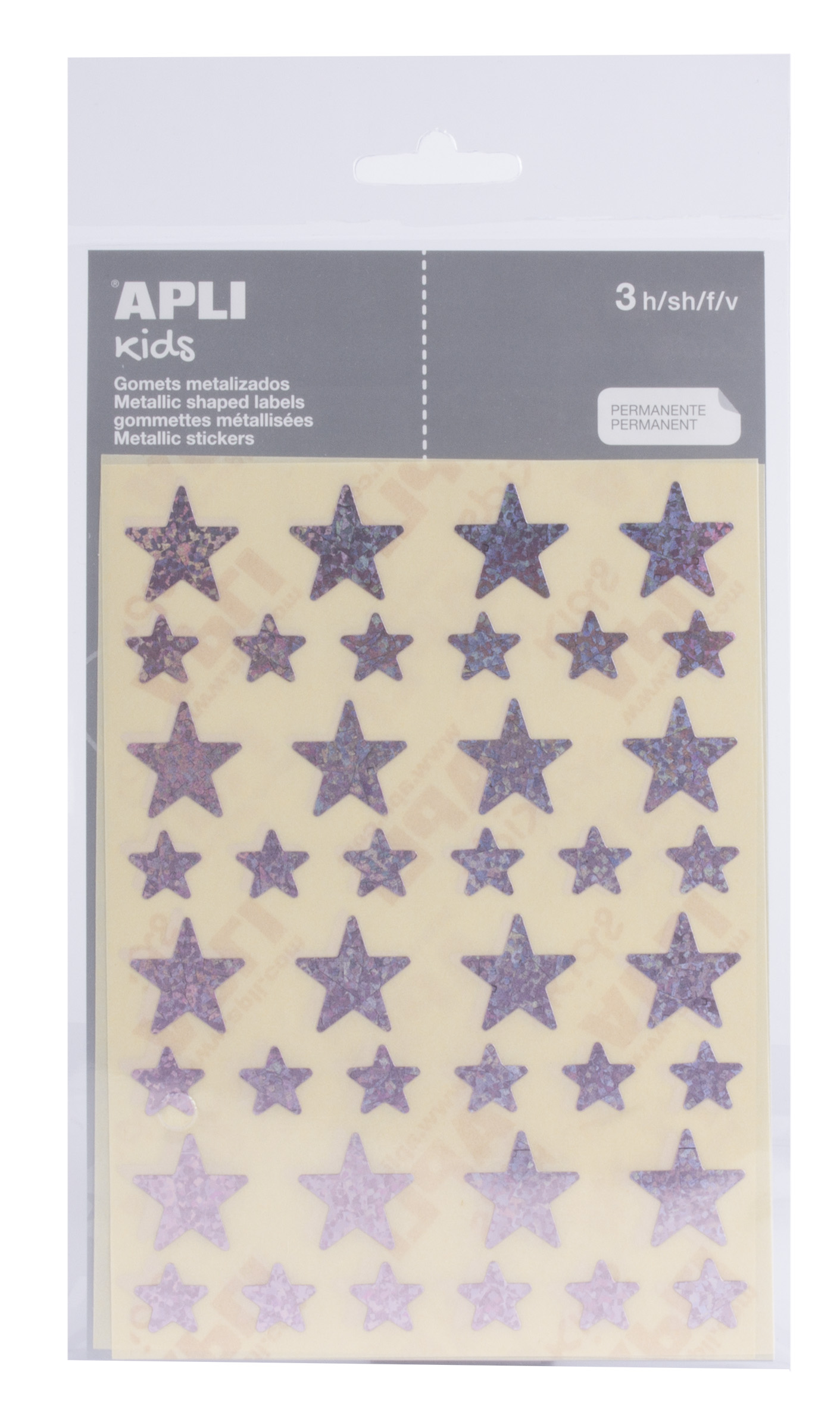LOT de 10 Apli Holographic Star Stickers - Taille 12,5 mm et 19,5 mm - Adhésif permanent - 120 autocollants par sachet - Développement des compétences et de la créativité - Rose holographique