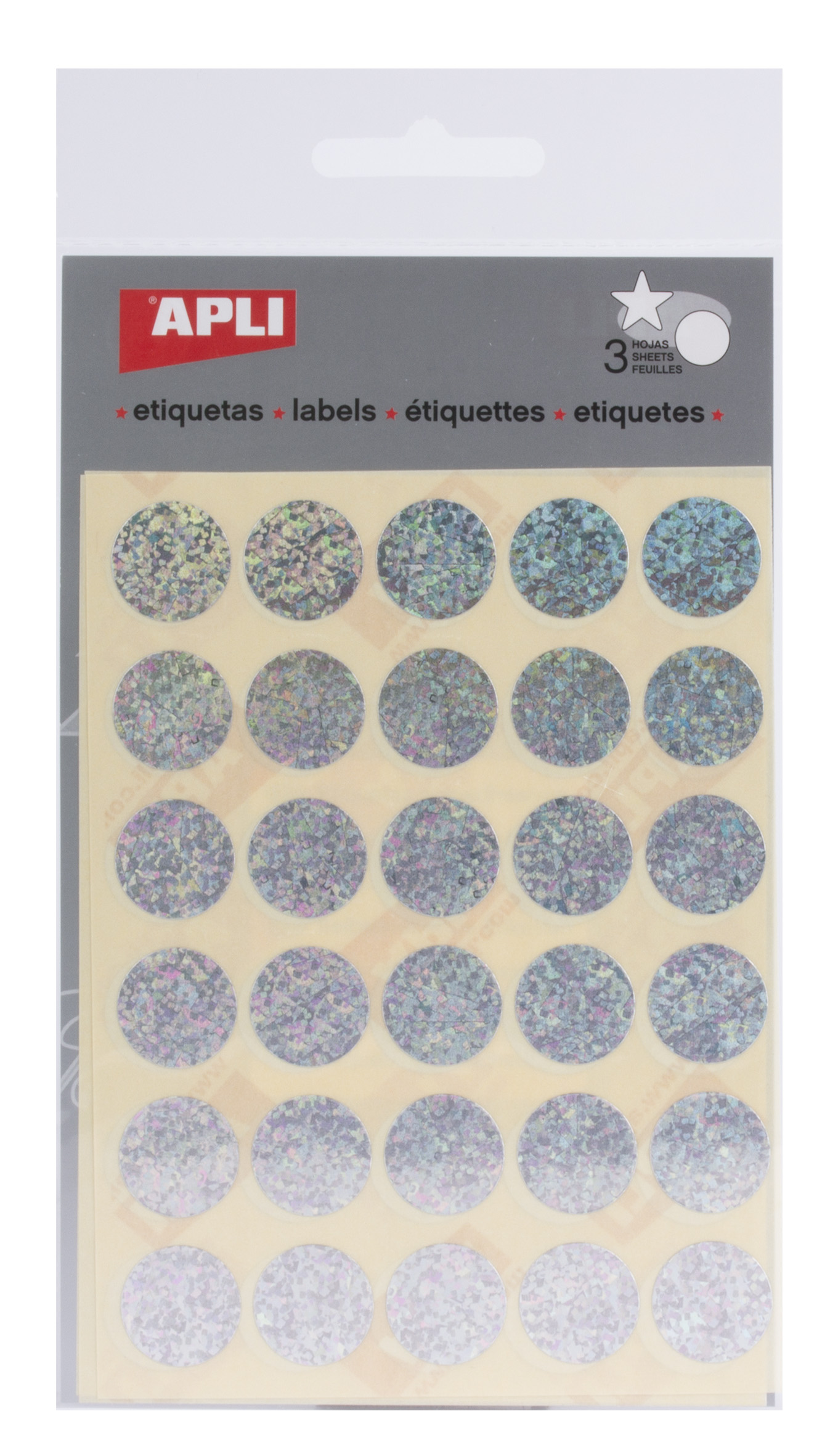 LOT de 10 Apli Stickers Ronds Holographiques Ø 20mm - Adhésif Permanent - 90 Stickers sur 3 Feuilles - Développement des Compétences et de la Créativité - Normes de Qualité et de Sécurité - Recyclable