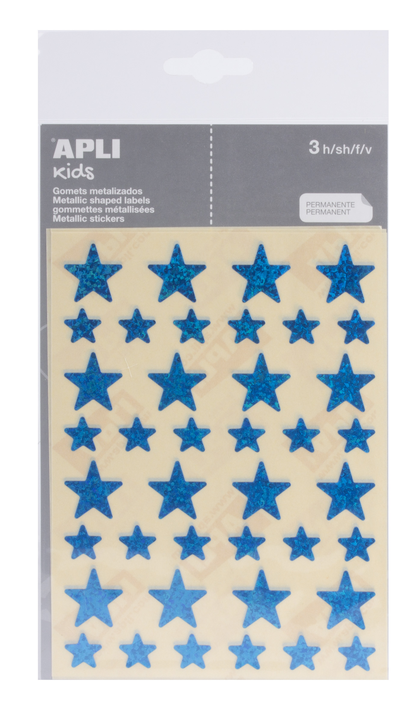 LOT de 10 Autocollants étoiles holographiques Apli - Taille 12,5 mm et 19,5 mm - Adhésif permanent - 120 autocollants par sachet - Développement des compétences et de la créativité - Couleur bleue