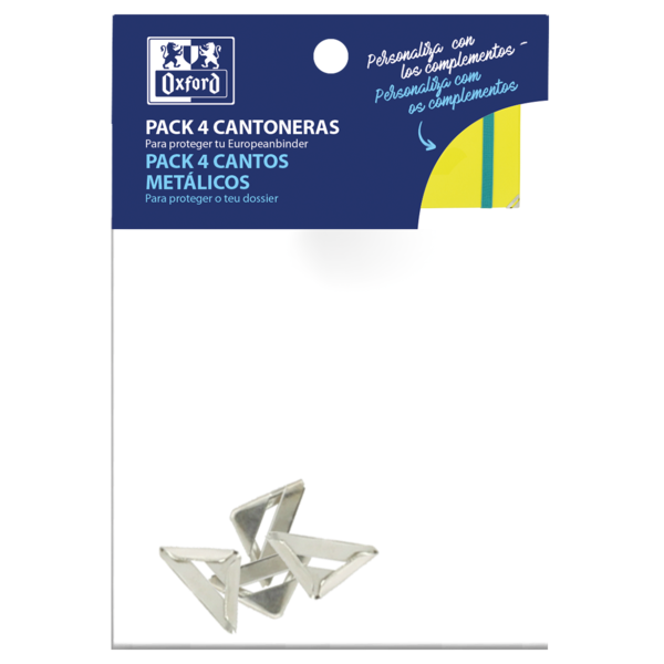 LOT de 10 Blocs d'angle métalliques Oxford pour dossier ou cahier - Pack de 4 unités - Protégez les coins de vos documents - Design élégant et durable