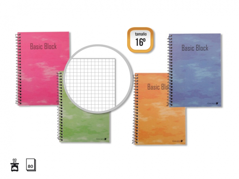 Lot de 10 : Carnet Couverture Normale Doré 80 Feuilles - Couverture Plastifiée - Marge surlignée - Différents Types de Lignés - Couleurs Assorties
