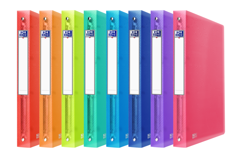 LOT de 10 Classeur à anneaux A4 Oxford Urban - Couverture en plastique translucide - Dos de 40 mm - 4 anneaux de 30 mm - Couleurs assorties