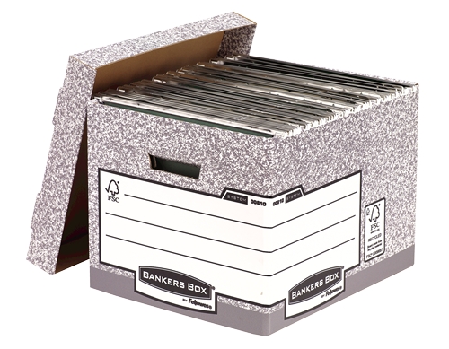 LOT de 10 Conteneur de fichiers Fellowes Bankers Box - Fastfold Self Assembly - Carton recyclé certifié FSC - Couleur grise